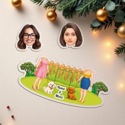 Personalized Bobblehead Caricature with Shaking Head Feature Custom with Face Cutout Photo & Name Battery Powered Tabletop Decor Funny Gift for Sisters, Bestie & Siblings